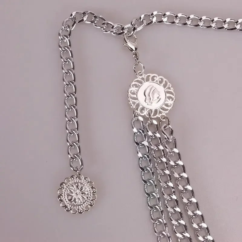 Estilo Punk Hip Hop, cadena de cintura que combina con todo, Luna, cinturón de Metal Vintage para mujer, cinturón de cadena de cintura alta Vintage para mujer.