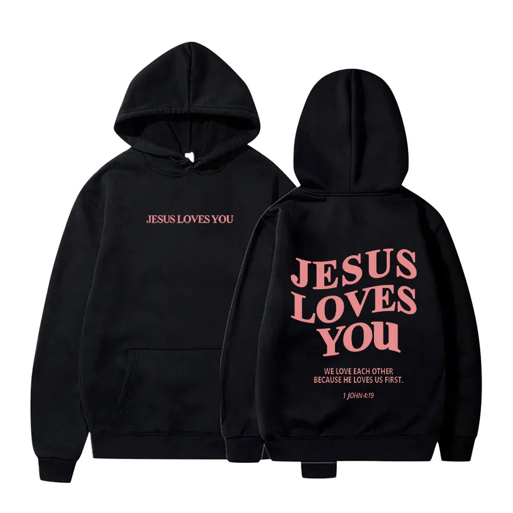 Sudadera con capucha con estampado de Jesús Loves You para mujer, suéter con capucha Vintage de Hip Hop, Tops de moda, Top estético