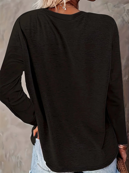 Camiseta 100% de algodón puro para mujer, camiseta holgada y cómoda con estampado de letras de NUEVA YORK, manga larga y cuello redondo, primavera y otoño