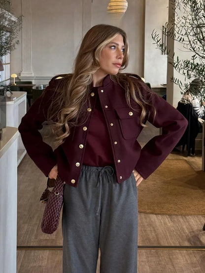 Chaqueta de Otoño Invierno para mujer, abrigos informales con cuello redondo, mangas largas, bolsillos, botones, chaquetas nuevas de un solo pecho, ropa para mujer