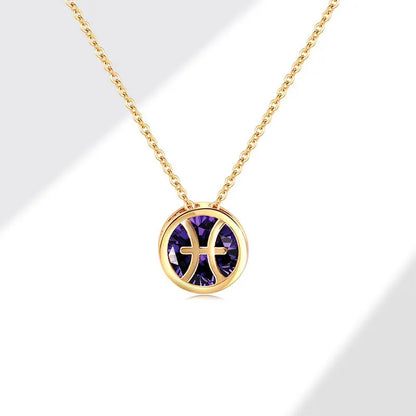Retro Double-Sided Hollow 12 Constellation Pendant Necklaces for Women, Crystal Rhinestone Birthstone Zodiac Sign Choker