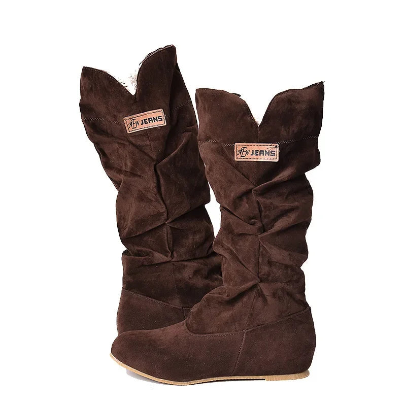 Botas de nieve de tubo medio para mujer, zapatos de mujer de talla grande con gancho de hilo de algodón hueco, encaje esmerilado, novedad.