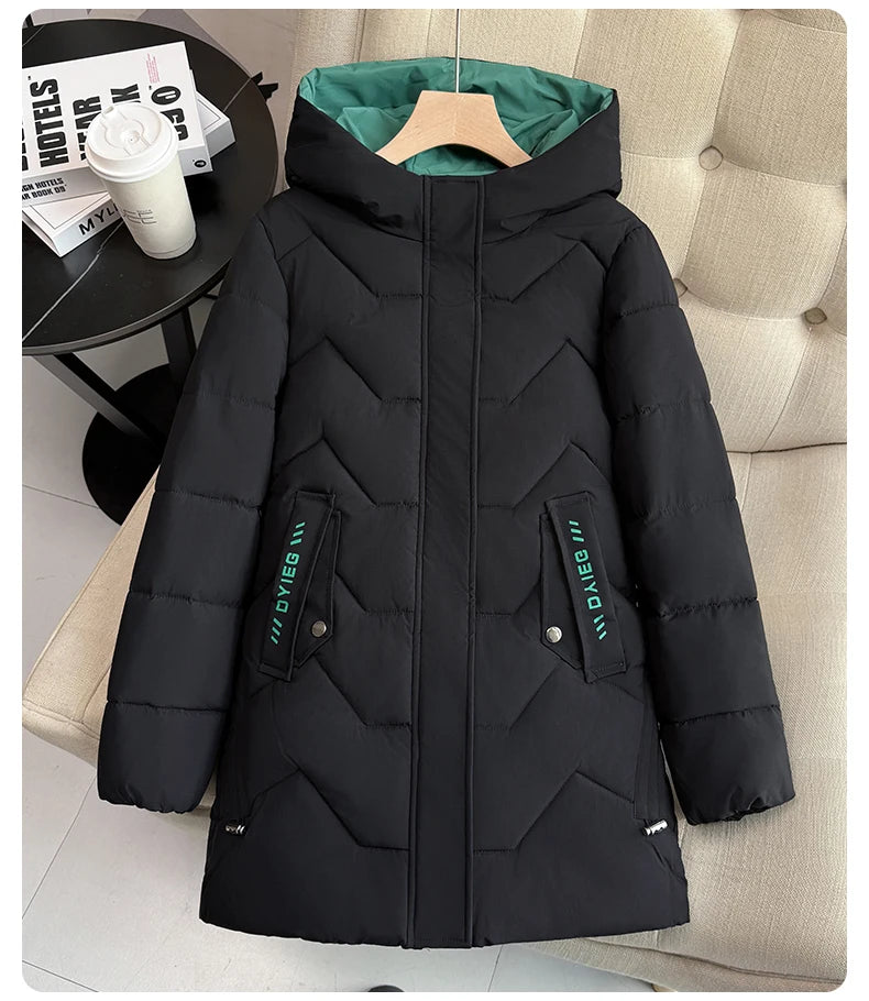 Chaqueta de plumón de longitud media para mujer, de alta gama, gruesa, cálida y elegante, estilo coreano, para el invierno, c...