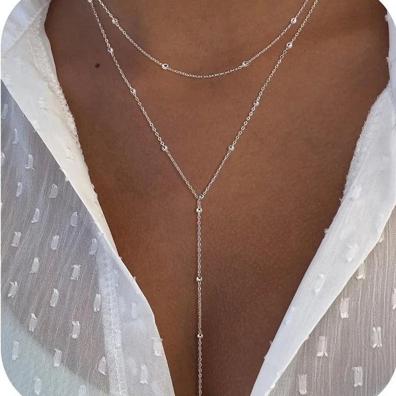 Collar con colgante en forma de Y de acero inoxidable para mujeres y niñas, gargantilla colgante con borla larga de circonia cúbica a la moda, regalos de joyería