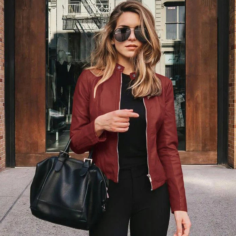 2025 Women's Cycling Coat, PU Leather Apparel, Zipper Suit, Fashionable Thin Short Female Jacket for Autumn and Winter