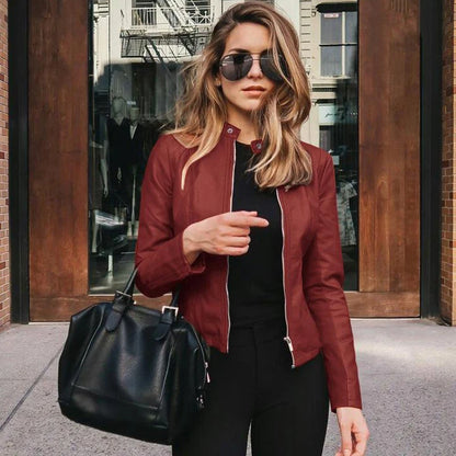 2025 Women's Cycling Coat, PU Leather Apparel, Zipper Suit, Fashionable Thin Short Female Jacket for Autumn and Winter