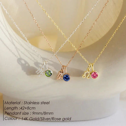 EManco - Birthstone Constellation Double Pendant Necklace, 12 Zircon Stainless Steel Jewelry, DIY Necklace.