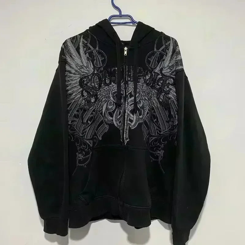 Y2K nueva versión coreana de estilo universitario Spice Girl cremallera Sudadera con capucha mujeres Harajuku Casual suelta polar grueso sudadera Punk Sudadera con capucha
