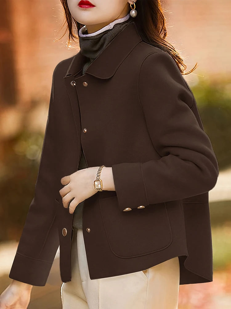 Abrigos de lana cortos lisos clásicos para mujer Otoño Invierno ropa cálida para mujer abotonada abrigo femenino trajes nuevos en prendas de vestir exteriores