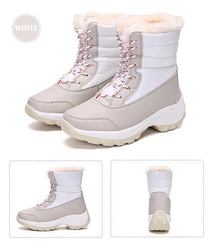 Botas de mujer, botas de tacón impermeables para invierno, botines de plataforma Tren, zapatos de nieve para mantener el calor, botas cortas de felpa para exteriores
