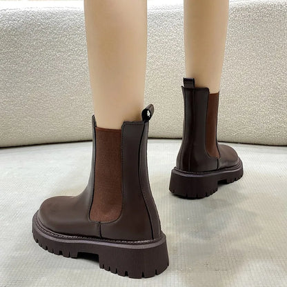 Botas Chelsea, nuevos zapatos de invierno de suela gruesa para mujer, botas cortas de suela gruesa a la moda de otoño para mujer