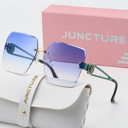 JUNCTURE, Fashion Sunglasses for Women, Rimless Luxury Brand Vintage Sunglasses, Women's Blue Gradient UV400 Eyewear, Gifts for Parties and Holidays
