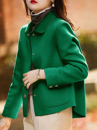 Abrigos de lana cortos lisos clásicos para mujer Otoño Invierno ropa cálida para mujer abotonada abrigo femenino trajes nuevos en prendas de vestir exteriores