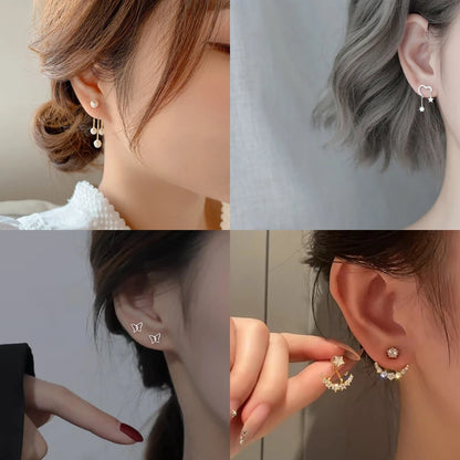 Pendientes coreanos de Metal en forma de corazón, pendientes colgantes en la espalda con perlas de cola de pez para mujeres y niñas, regalo de joyería elegante de cristal 2024