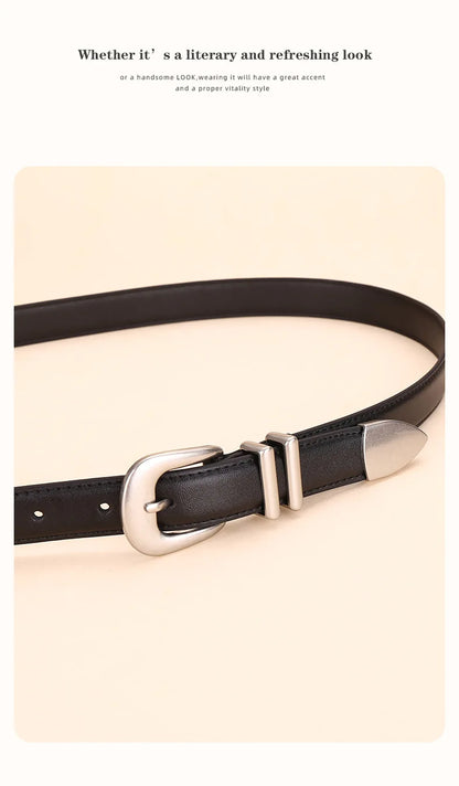 Cinturón de cuero genuino de aleación de alta gama para mujer; cinturón de cintura moderno y versátil; cinturón de corsé que combina tendencia
