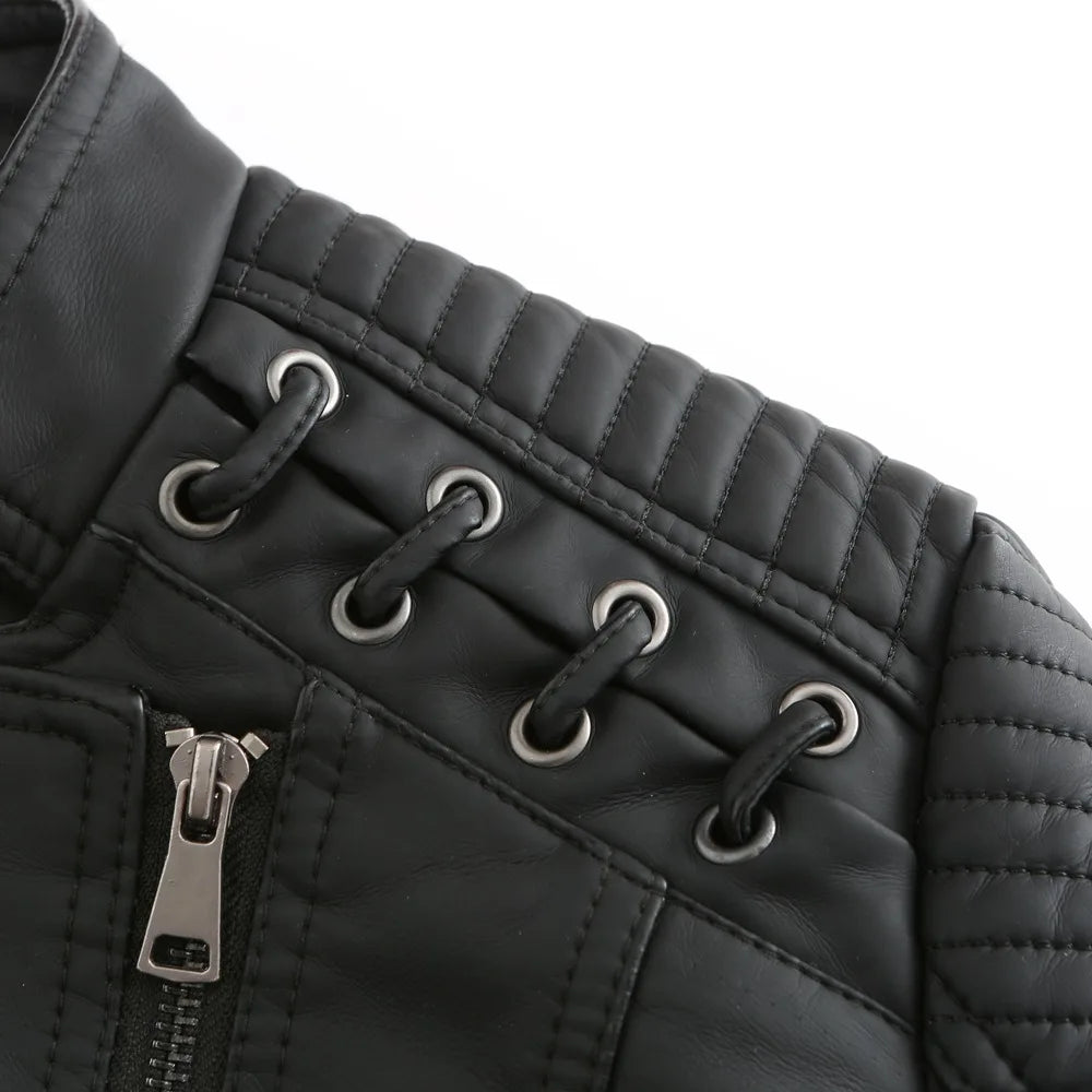 Chaqueta de cuero sintético para mujer, abrigo corto ajustado con cuello levantado y cremallera, ropa de calle para motorista, novedad de primavera y otoño.