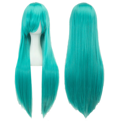 Soowee 80cm Synthetic Hair Wigs, White and Purple Cosplay Wigs, Black Straight Hair Wig for Party, Women's Wig.