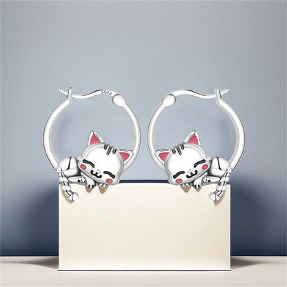 Pendientes de aro de bambú para mujer, de Plata de Ley 925 originales, con bonito Panda, joyería fina, regalos de fiesta de cumpleaños