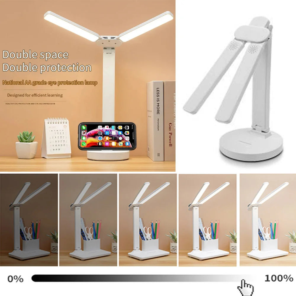 LED Desk Lamp, Dimmable Touch Folding Table Lamp with USB, Calendar, Temperature Clock, Night Light for Study, Reading Lamp