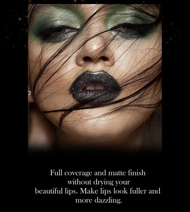 Lápiz labial con purpurina de 7 colores, resistente al agua, de larga duración, diamante nacarado, metálico, brillo de labios negro, maquillaje de labios para mujer, cosmético