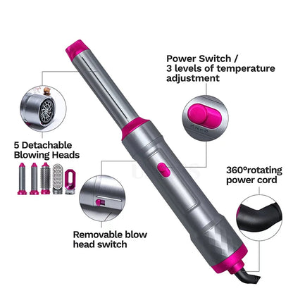 Secador de pelo 5 en 1, peine eléctrico para el cabello, cepillo rizador recto de iones negativos, secador de pelo, peine de aire, Kit de cepillo extraíble, herramienta.