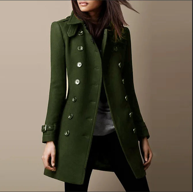 Chaquetas de lana de invierno para mujer, abrigo superior con solapa y doble botonadura, abrigo liso ajustado y elegante para mujer.