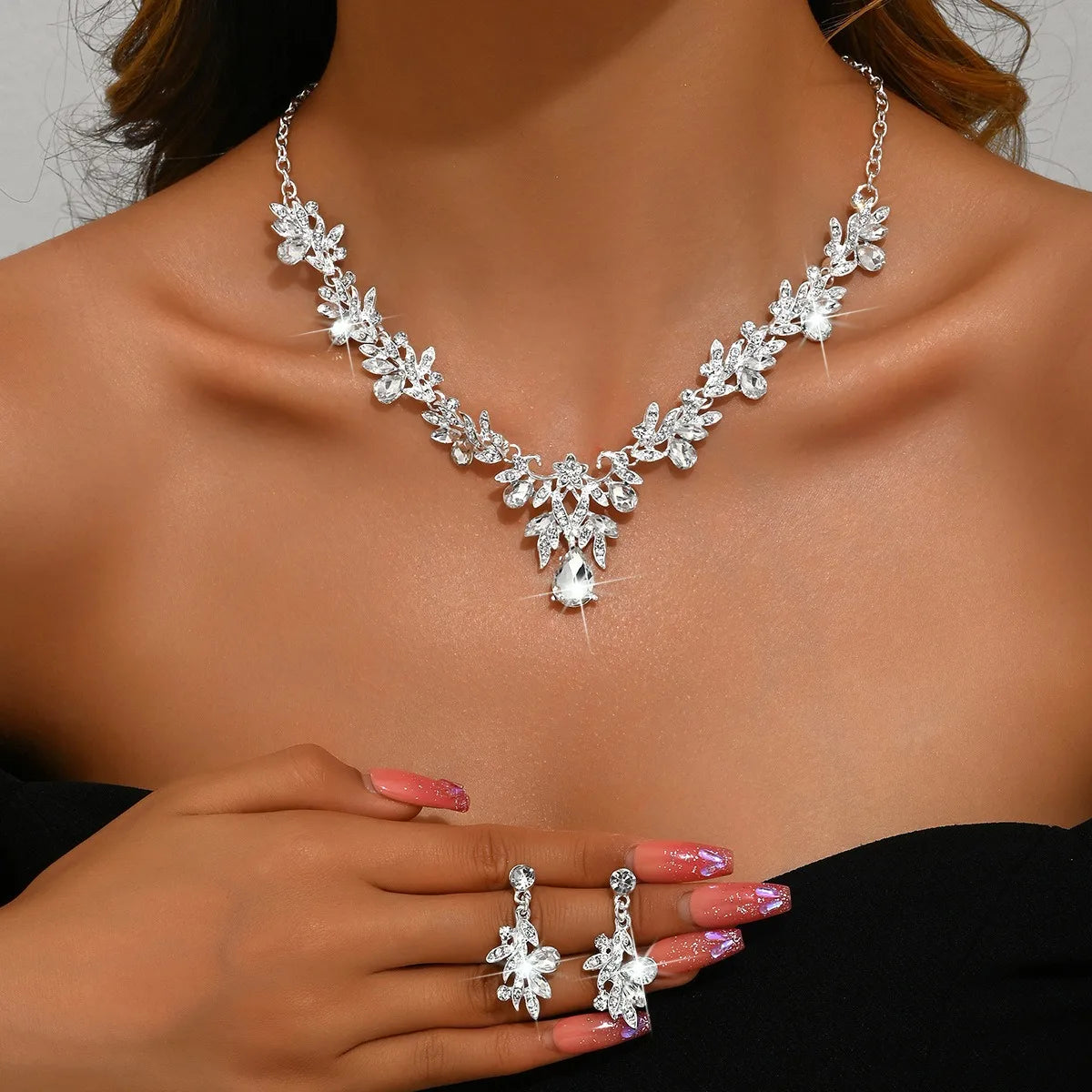 3 Pcs New Fashion Necklace Sets for Women Water Drop Necklace Choker Pendant Jewelry Set for Prom Birthday Wedding Bridal