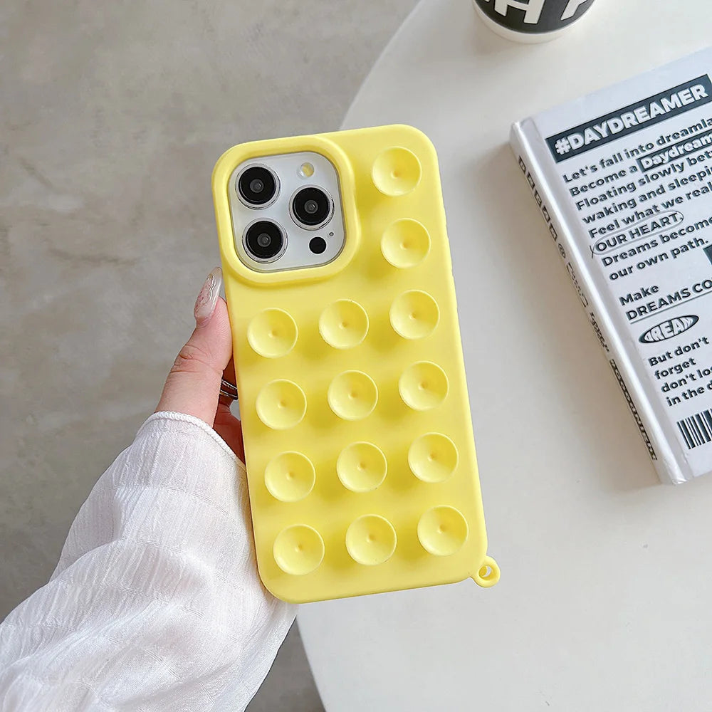 Funda de teléfono de silicona suave con ventosa para iPhone 16 Pro Max 17 13 14 11 12 15 Pro Max Plus antideslizante a prueba de golpes cubierta de Color caramelo