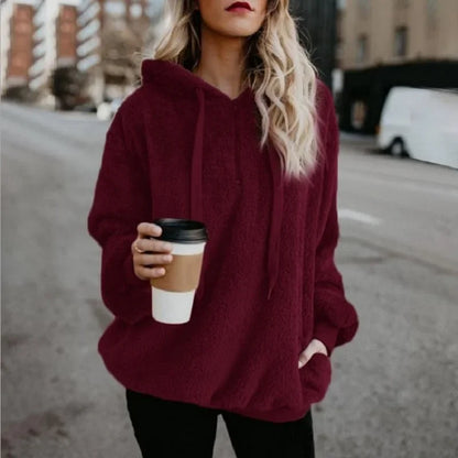 Women's Long Sleeve Hooded Sweatshirt, Monochromatic Coat, Fashion Trend