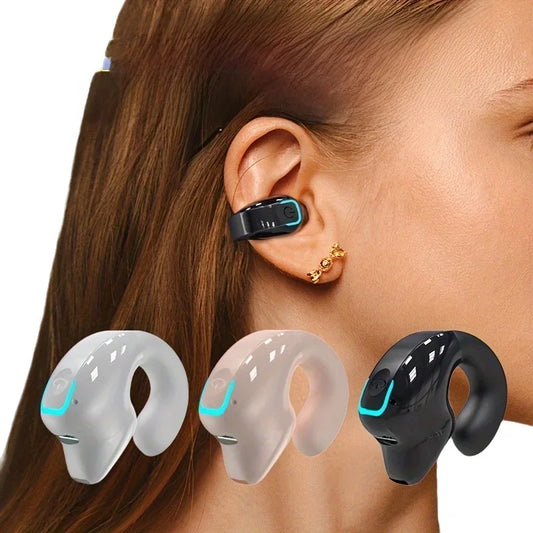 Bluetooth Wireless Clip Earphones, Bone Conduction Headphones, High-Quality TWS Earbuds, Noise-Cancelling Sports Headphones with Microphone