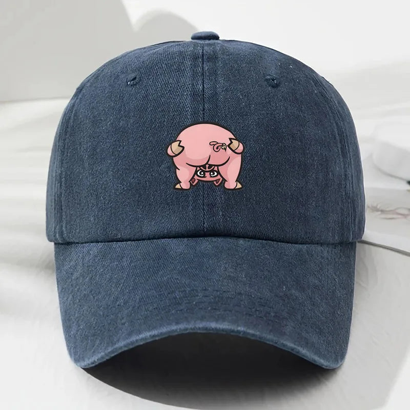 Linda gorra de béisbol unisex con estampado de cerdo rosa: sombrero estilo callejero urbano, adecuado para deportes al aire libre y ropa casual