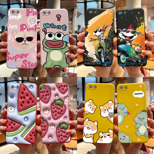 For iPhone 5 5S Case Cute Bear Cartoon Frog Painted Soft Cover For iPhone SE 2016 2020 2022 SE2 Silicone Phone Case Coque Funda