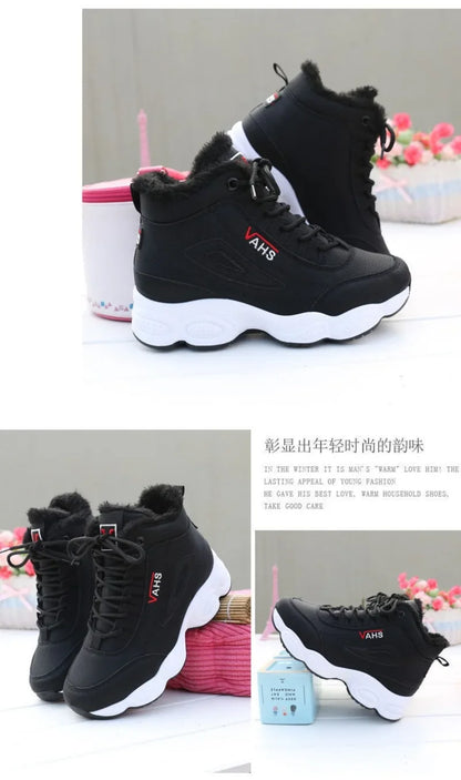 New Women's Thick-Soled Winter Sneakers, Warm Velvet Cotton Shoes, Height-Increasing Non-Slip Platform Shoes, Women's Snow Boots