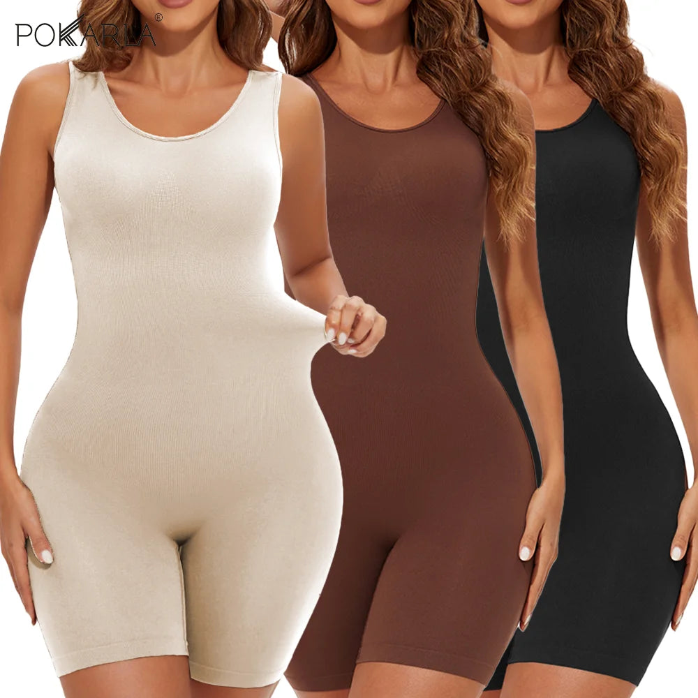 POKARLA Sexy Full Coverage Bodysuits, Thigh Shaper, Wide Shoulder Strap Shapewear Bodysuit, Seamless Girdle, Slimming.