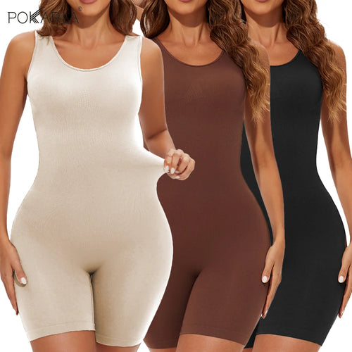 POKARLA Sexy Full Coverage Bodysuits, Thigh Shaper, Wide Shoulder Strap Shapewear Bodysuit, Seamless Girdle, Slimming.