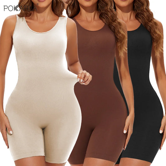 POKARLA Sexy Full Coverage Bodysuits, Thigh Shaper, Wide Shoulder Strap Shapewear Bodysuit, Seamless Girdle, Slimming.