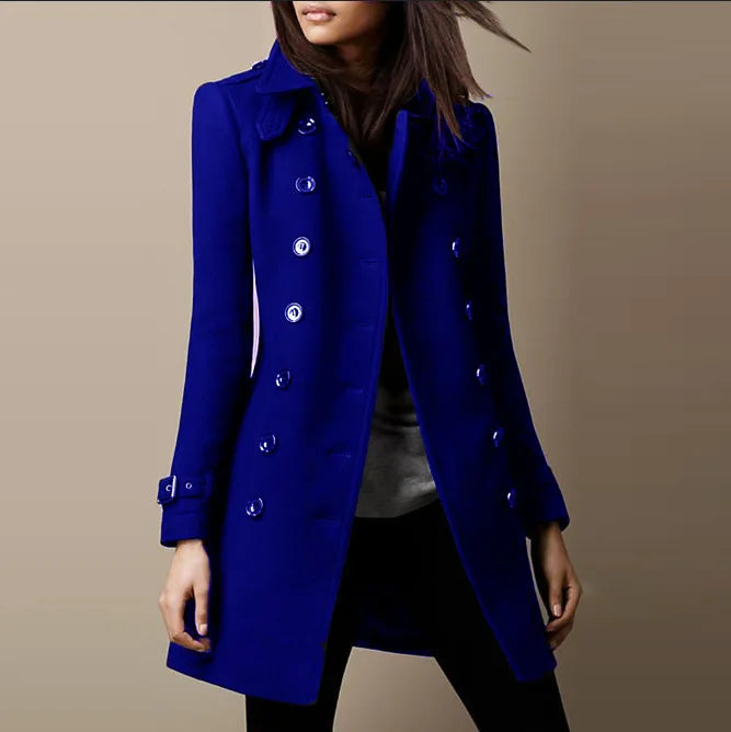 Chaquetas de lana de invierno para mujer, abrigo superior con solapa y doble botonadura, abrigo liso ajustado y elegante para mujer.