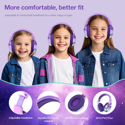 Kids Gradient Bluetooth Headphones, Wireless Over-Ear Headsets for Girls with Mic, Foldable Lightweight Headphones for School Travel