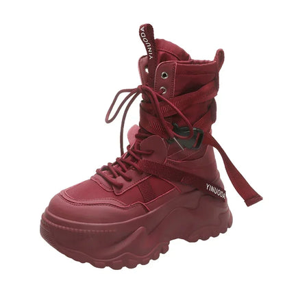 Botas De moto con plataforma gruesa para Mujer, zapatos blancos con cordones y parte inferior gruesa, botines De Mujer para Otoño e Invierno