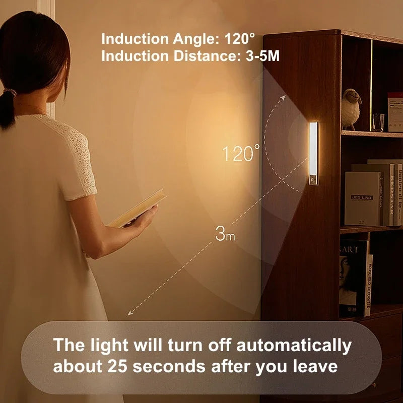 Tira de luces LED con Sensor de movimiento, luz nocturna con Sensor inalámbrico, Detector recargable por USB, lámpara de pared, armario de cocina y almacenamiento