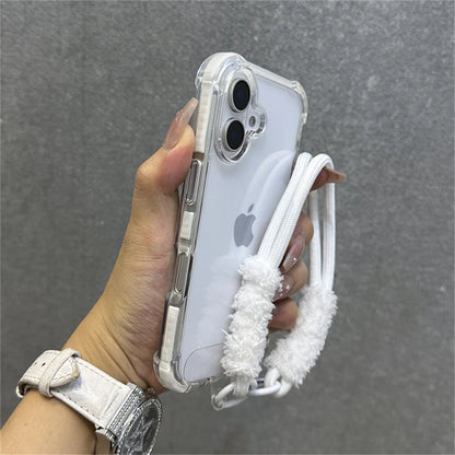 Armadura de parachoques híbrida transparente con correa para la muñeca para iPhone 15 11 12 13 14 16 Pro Max Plus X XS XR cubierta de bolsa de aire a prueba de golpes.