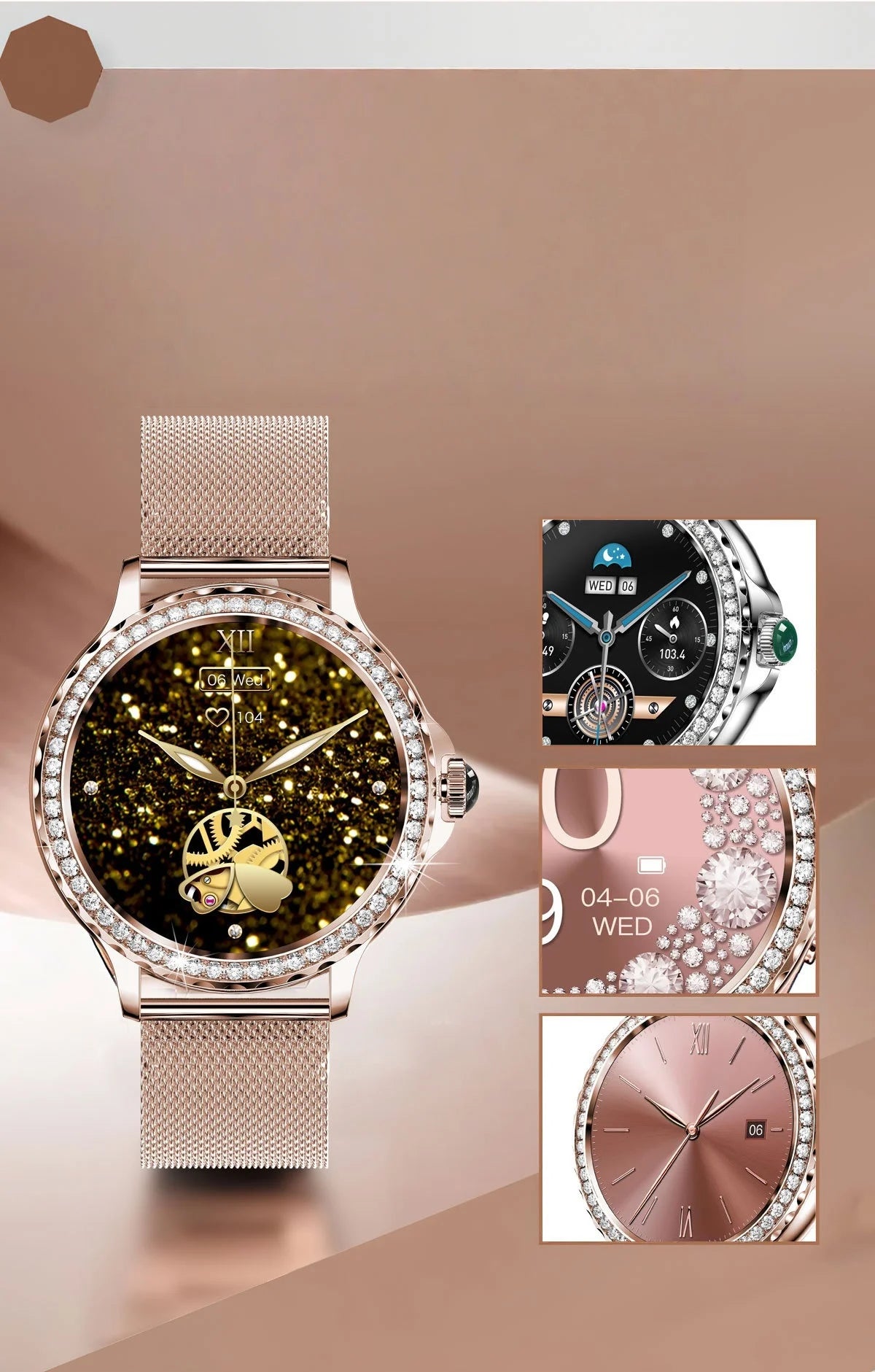Reloj inteligente de moda para mujer NX19 llamada bluetooth pulsera deportiva inteligente IP68 reloj impermeable con diamantes