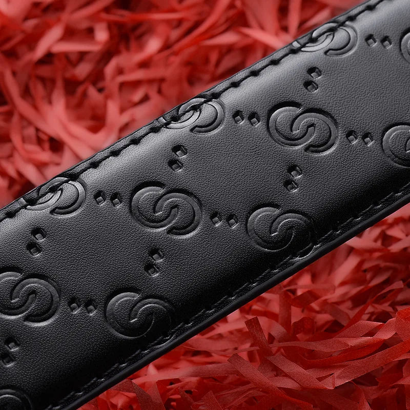 Cinturón de lujo para hombre y mujer, cinturón con hebilla automática para hombre, cinturón de cuero genuino de alta calidad, cinturón de negocios con diseño impreso para hombre