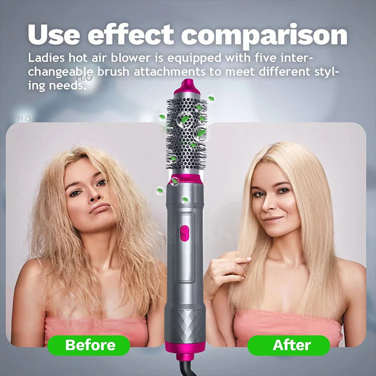 Secador de pelo 5 en 1, peine eléctrico para el cabello, cepillo rizador recto de iones negativos, secador de pelo, peine de aire, Kit de cepillo extraíble, herramienta.