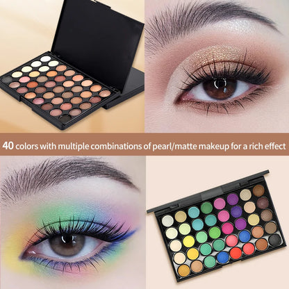 Paleta de sombras de ojos con purpurina, 40 colores, mate, resistente al agua, polvo prensado de larga duración, Kit de cosméticos, paleta de maquillaje de ojos para mujer, moda