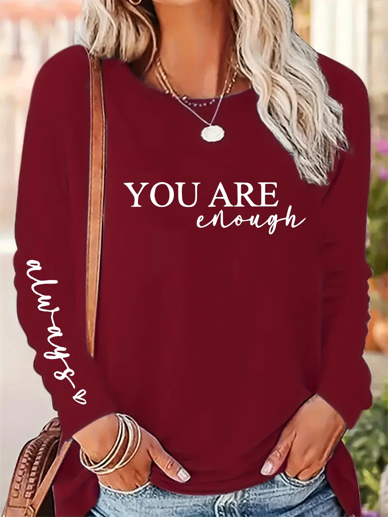 Camiseta holgada informal de algodón 100% para primavera y otoño para mujer, camiseta de manga larga con cuello redondo y estampado.