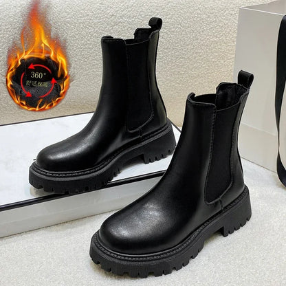 Botas Chelsea, nuevos zapatos de invierno de suela gruesa para mujer, botas cortas de suela gruesa a la moda de otoño para mujer