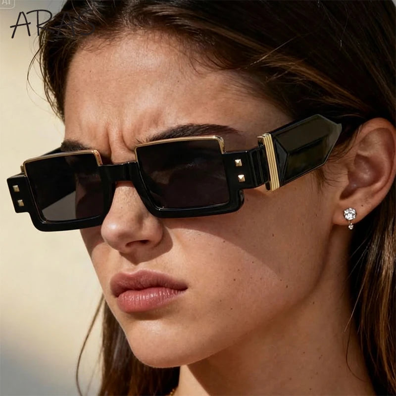 Punk Y2K 2026 Square Luxury Brand Sunglasses, Retro Steampunk Sunglasses for Women, Outdoor UV400 Sunglasses