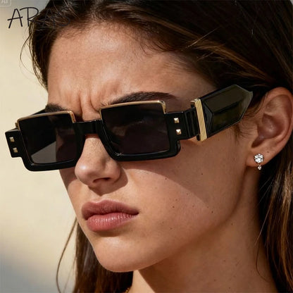 Punk Y2K 2026 Square Luxury Brand Sunglasses, Retro Steampunk Sunglasses for Women, Outdoor UV400 Sunglasses