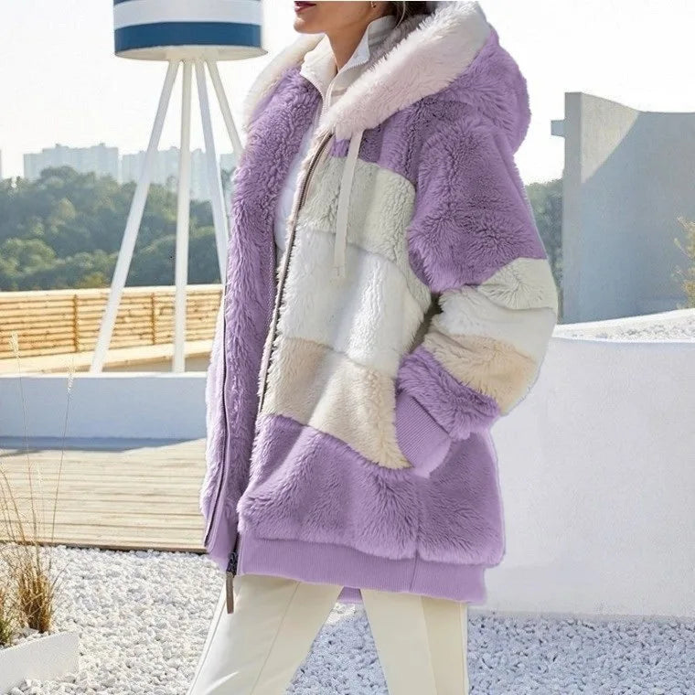 Chaqueta de gran tamaño para mujer, ropa de calle con capucha y bolsillo de felpa cálida, abrigo holgado para mujer, ropa femenina.